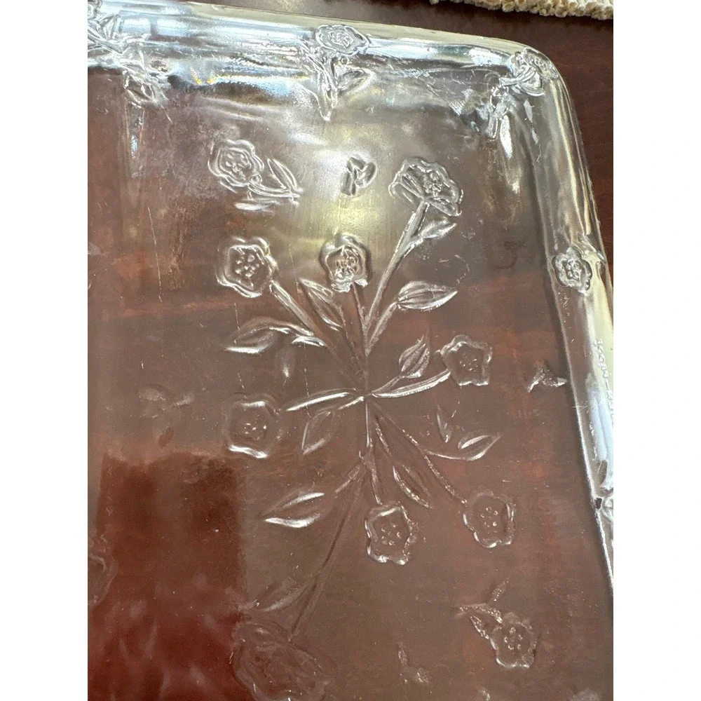 Vintage Clear Glass Floral Embossed Oven Proof Rectangular Baking‎ Dish 13.5in